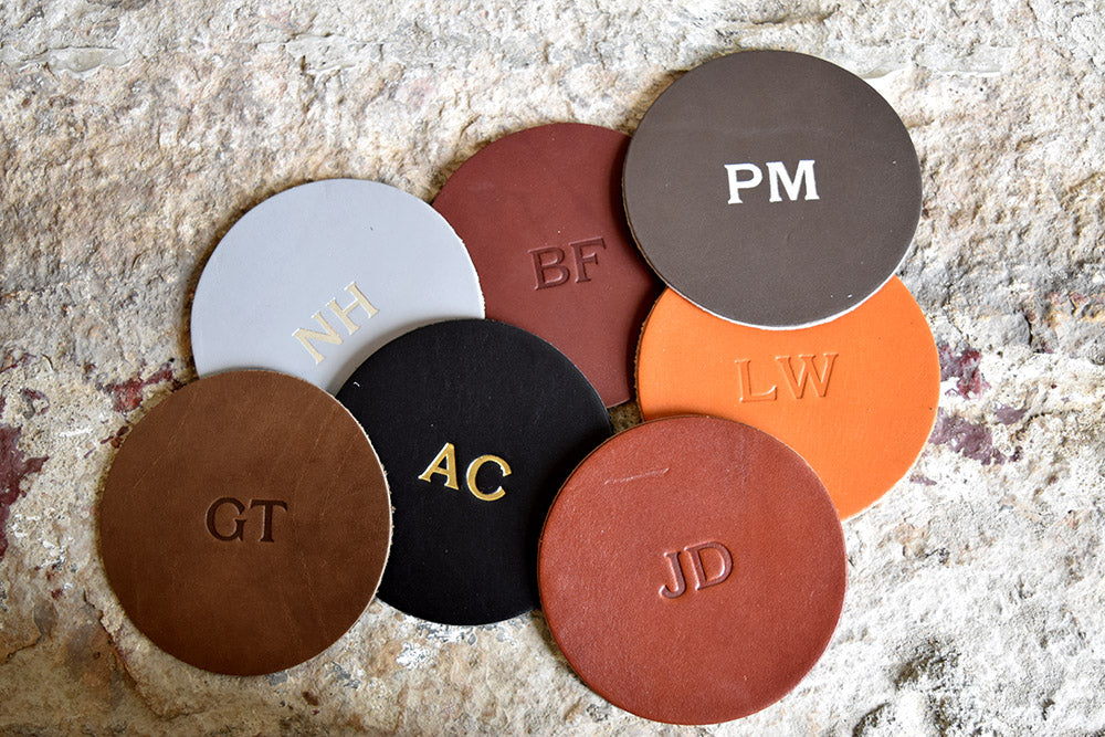 Personalized Leather Circle Coasters - Set of 4