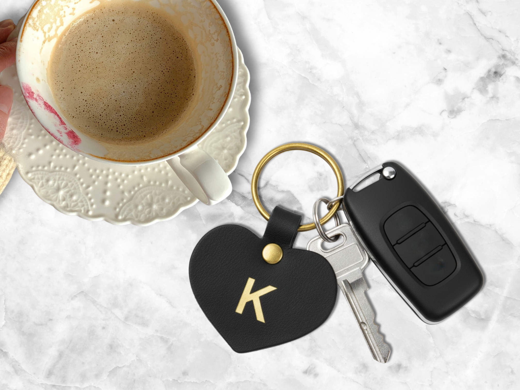 Custom Leather Heart Keychain. Personalized Key fob. Heart