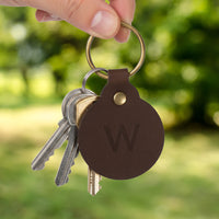 Personalized Leather Circle Key Fob