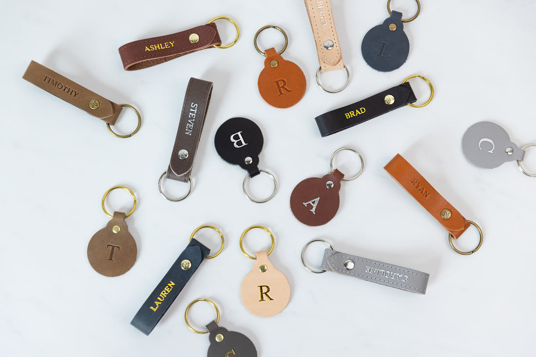 Personalized Leather Circle Key Fob