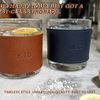 Monogrammed Leather Rocks Glass Cover