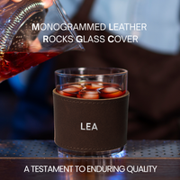 Monogrammed Leather Rocks Glass Cover