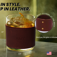 Monogrammed Leather Rocks Glass Cover