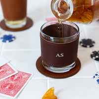 Monogrammed Leather Rocks Glass Cover