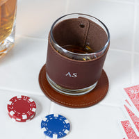 Monogrammed Leather Rocks Glass Cover