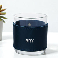 Monogrammed Leather Rocks Glass Cover