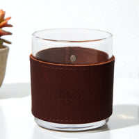 Monogrammed Leather Rocks Glass Cover