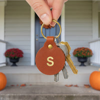 Personalized Leather Circle Key Fob