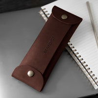 Personalized leather pencil case in chocolate