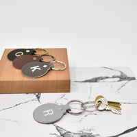 Personalized Leather Circle Key Fob