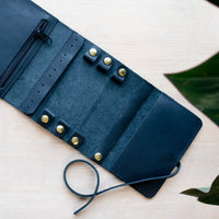 Custom Leather Jewelry Organizer in Gray in Navy