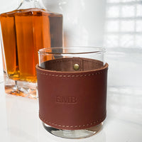 Monogrammed Leather Rocks Glass Cover