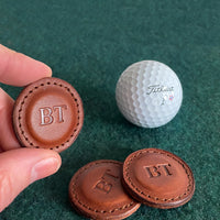 Custom golf ball markers Personalized leather golf markers Tan Custom golf ball markers custom engraved initials golf ball markers