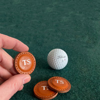 Custom golf ball markers Personalized leather golf markers Tan Custom golf ball markers custom engraved initials golf ball markers