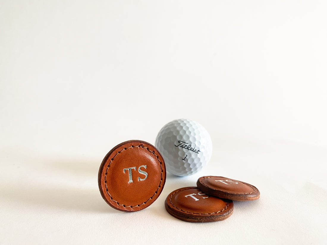 Custom golf ball markers Personalized leather golf markers  Tan Custom golf ball markers  custom engraved initials golf ball markers