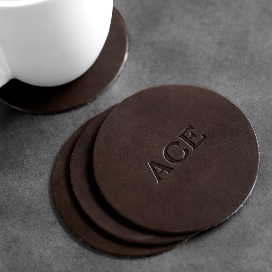 Personalized Leather Circle Coasters - Set of 4