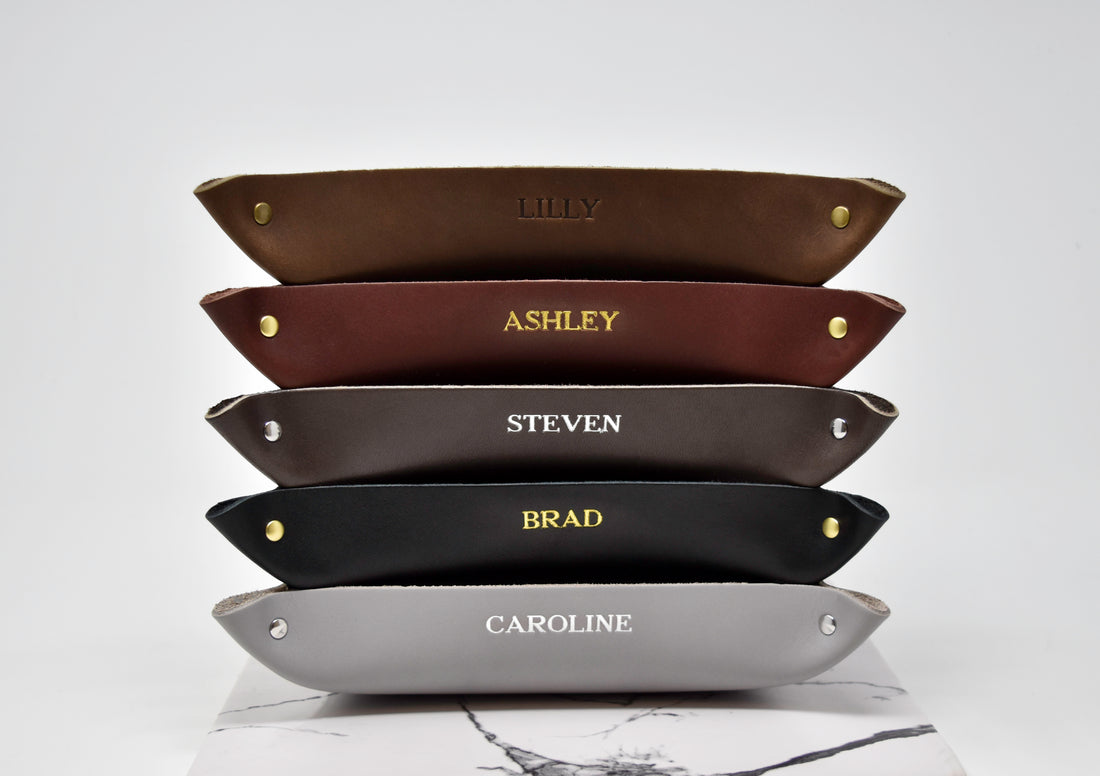 Personalized Leather Rivet Valet Tray