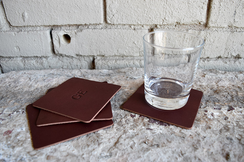 Custom Leather Square Coasters with Glass