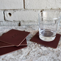 Custom Leather Square Coasters with Glass