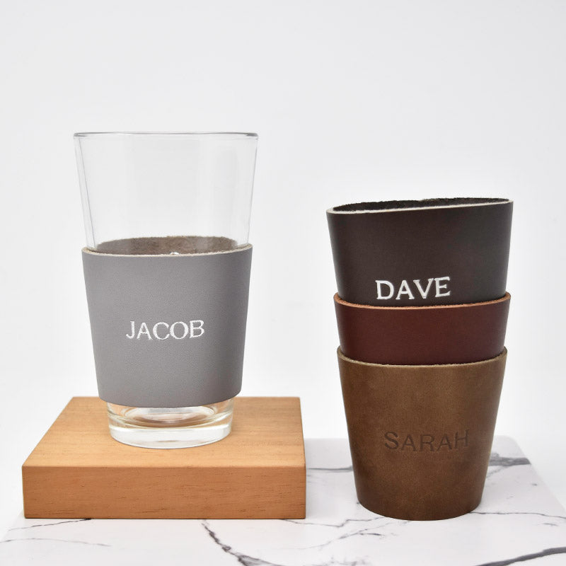 Personalized Leather Pint Glass Sleeve