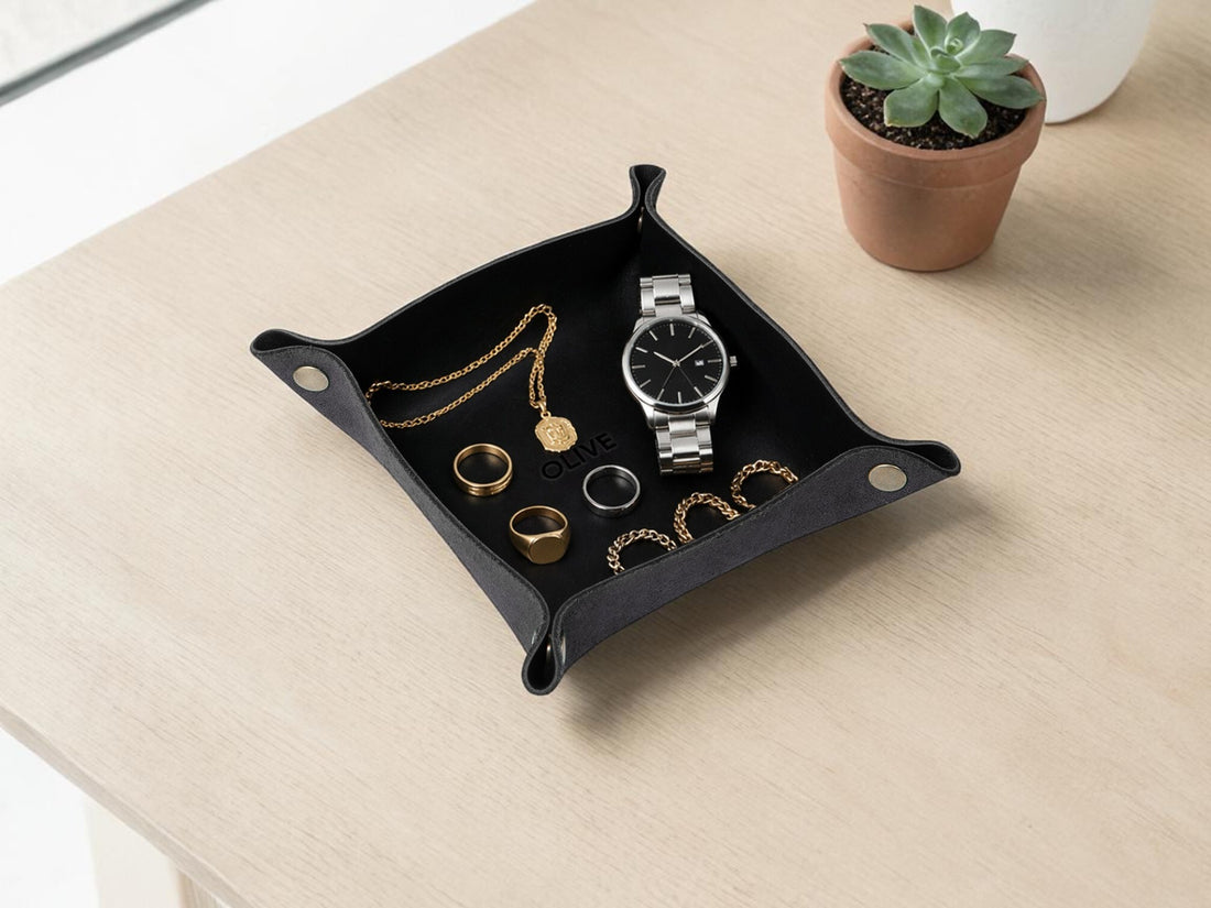 Personalized leather WFH desk set in black