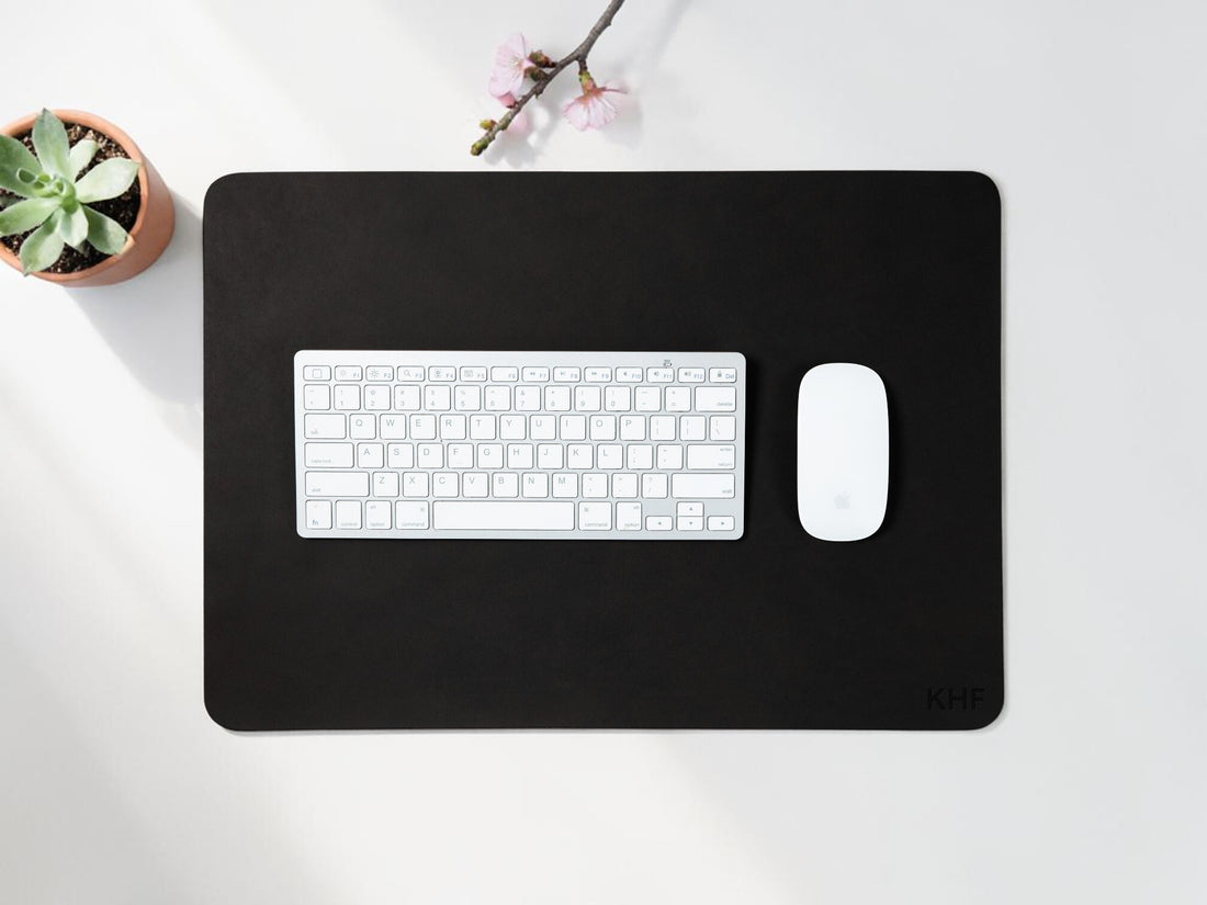 Personalized leather WFH desk set in black
