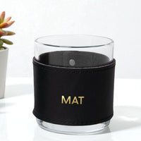 Monogrammed Leather Rocks Glass Cover