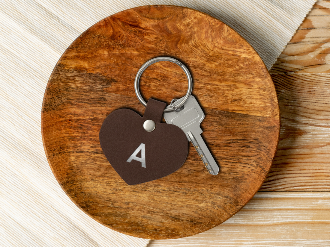 Personalized Leather Heart Keychain