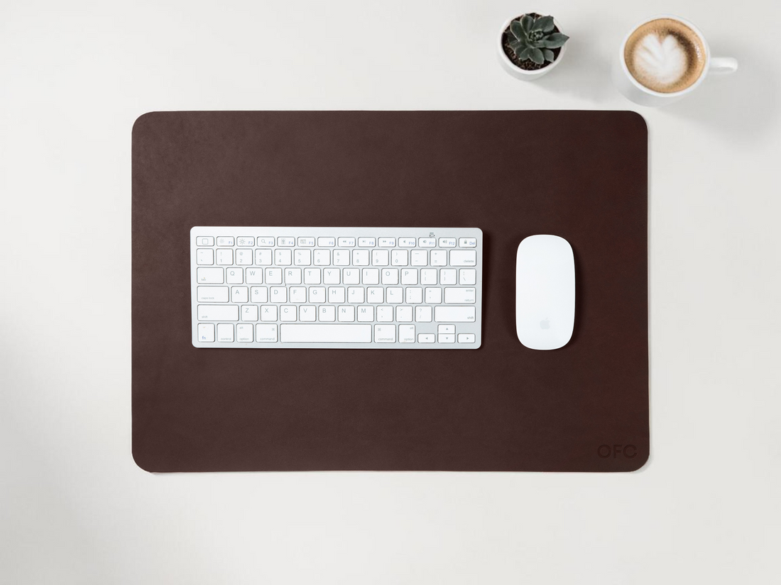 Personalized leather WFH desk set in chocolate