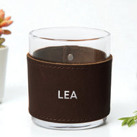 Monogrammed Leather Rocks Glass Cover
