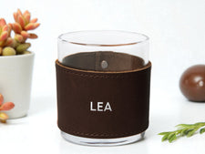 Monogrammed Leather Rocks Glass Cover