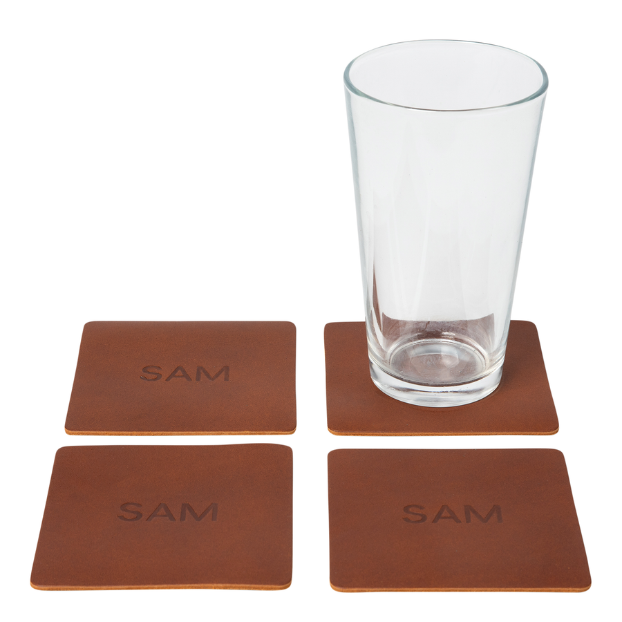 Personalized Leather Square Coasters - Set of 4