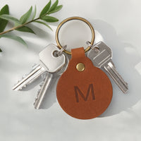 Personalized Leather Circle Key Fob