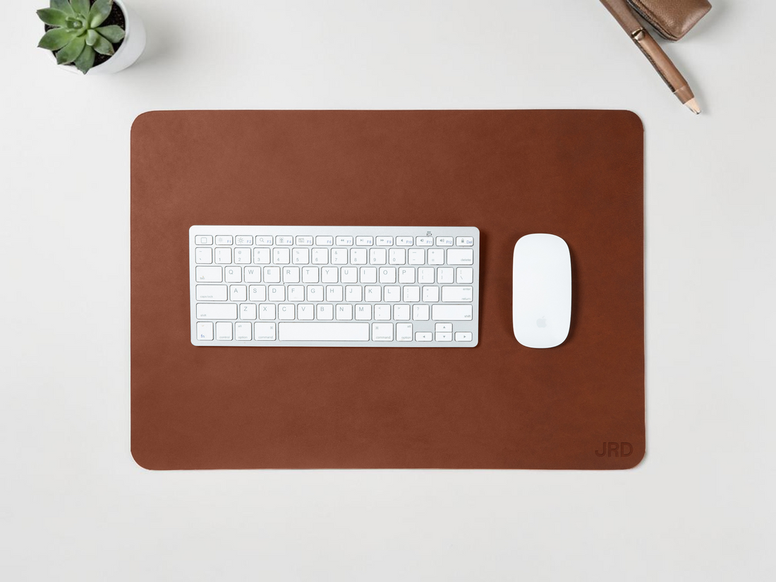 Personalized leather WFH desk set in copper