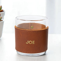 Monogrammed Leather Rocks Glass Cover