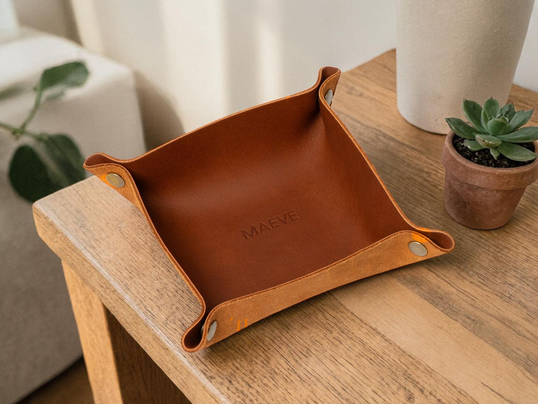 Personalized leather WFH desk set in copper
