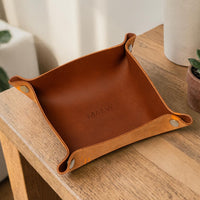 Personalized leather WFH desk set in copper