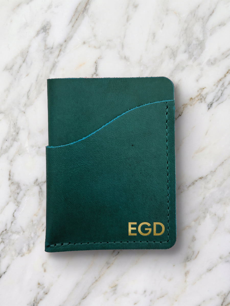 Wave Wallet – Handmade Minimalist Slim Card Holder Emerald / Gold Foil