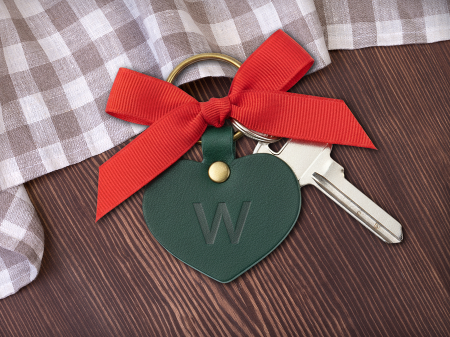 Personalized Leather Heart Keychain
