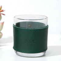 Monogrammed Leather Rocks Glass Cover