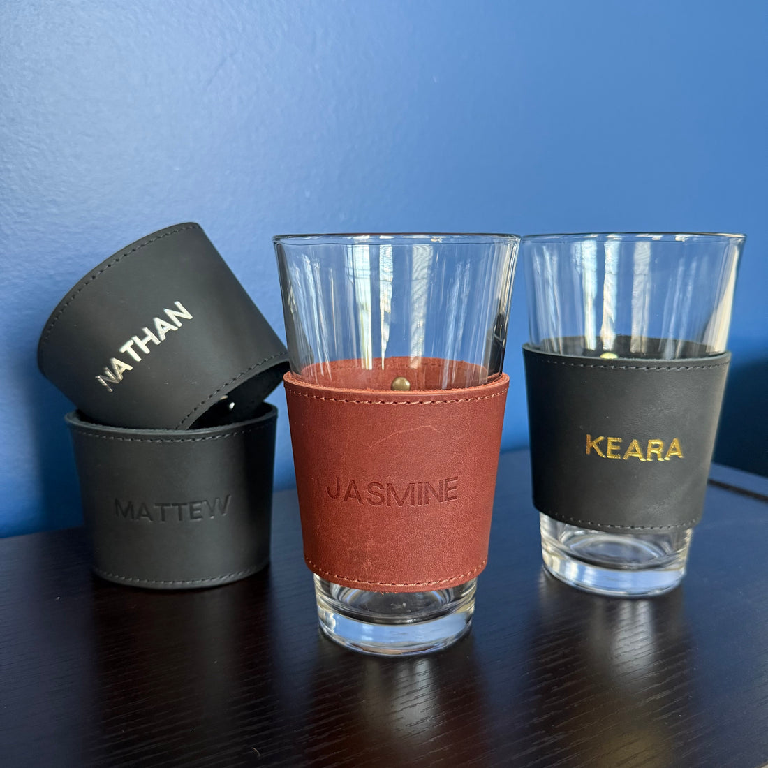 Personalized Leather Pint Glass Sleeve