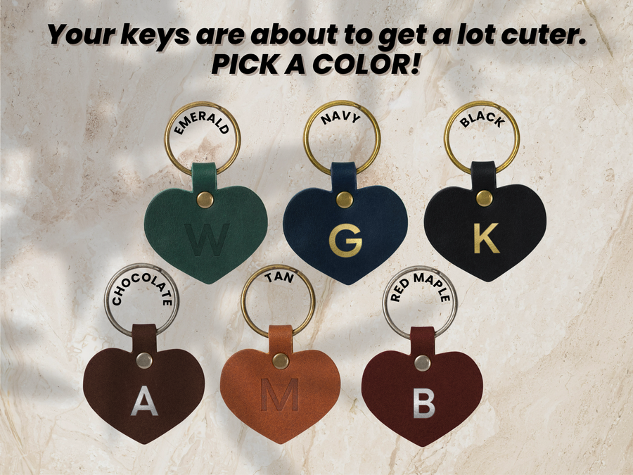 Personalized Leather Heart Keychain