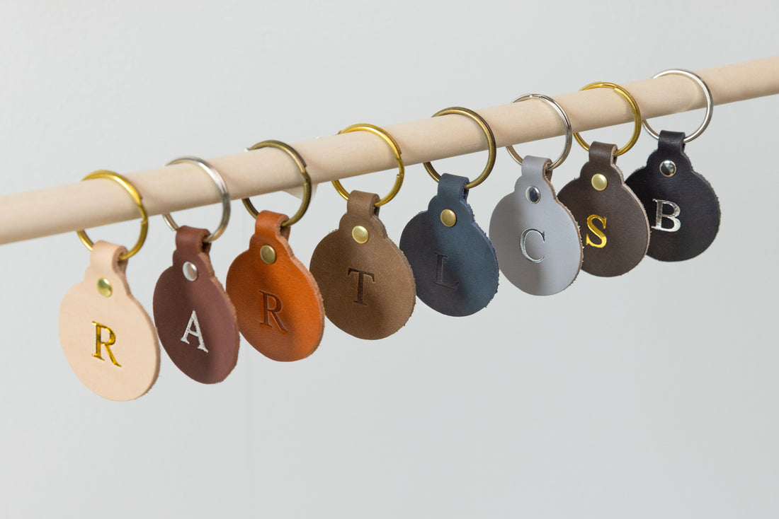 Leather, Needlepoint Keychain - Bordered Initial Keychain