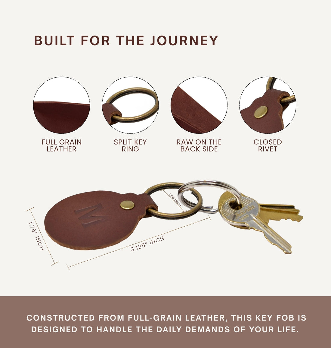 Personalized Leather Circle Key Fob