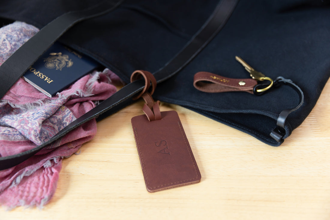  Personalized Monogrammed Antique Saddle Leather Luggage Tags -  3 Pack