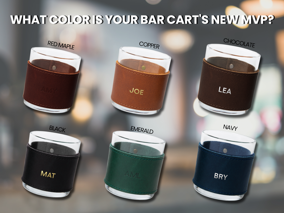 Monogrammed Leather Rocks Glass Cover