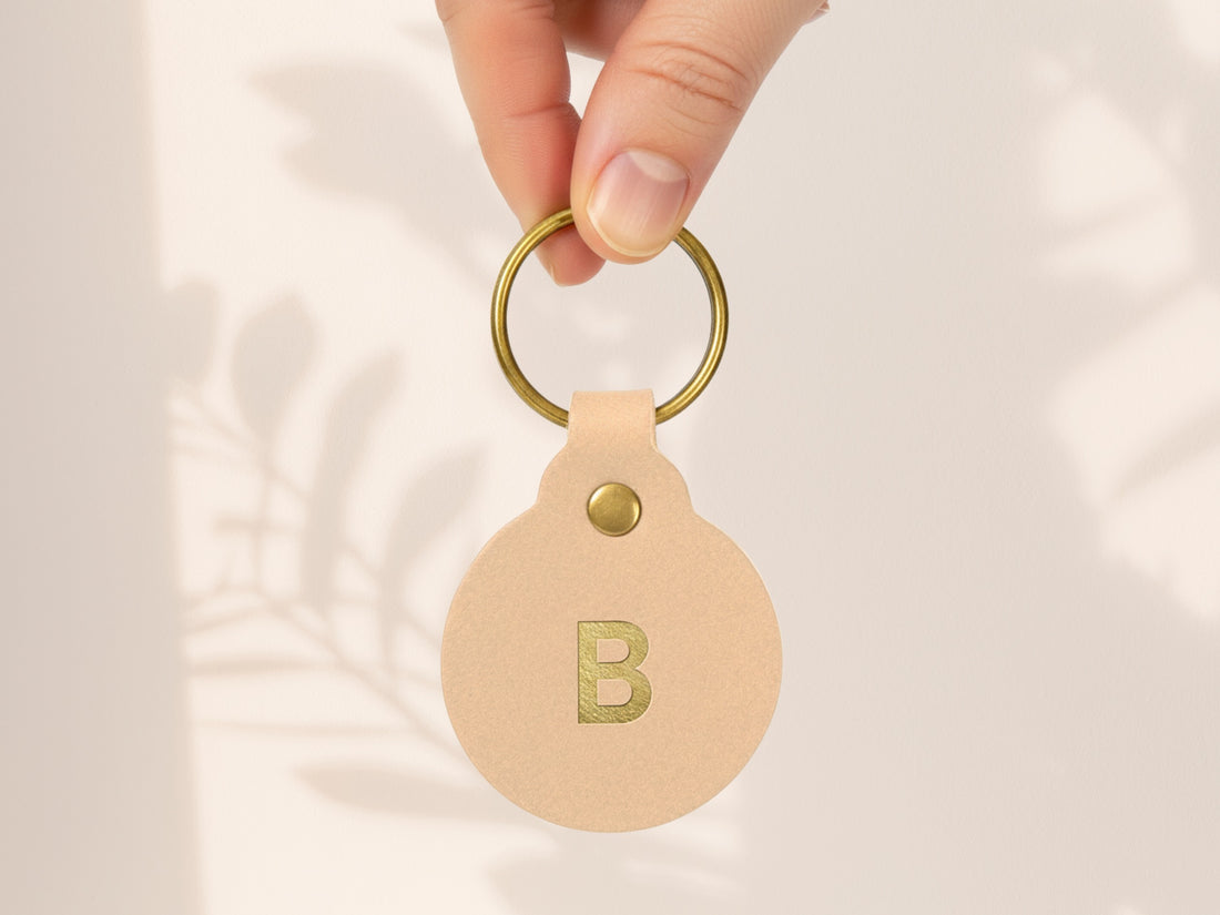 Personalized Leather Circle Key Fob
