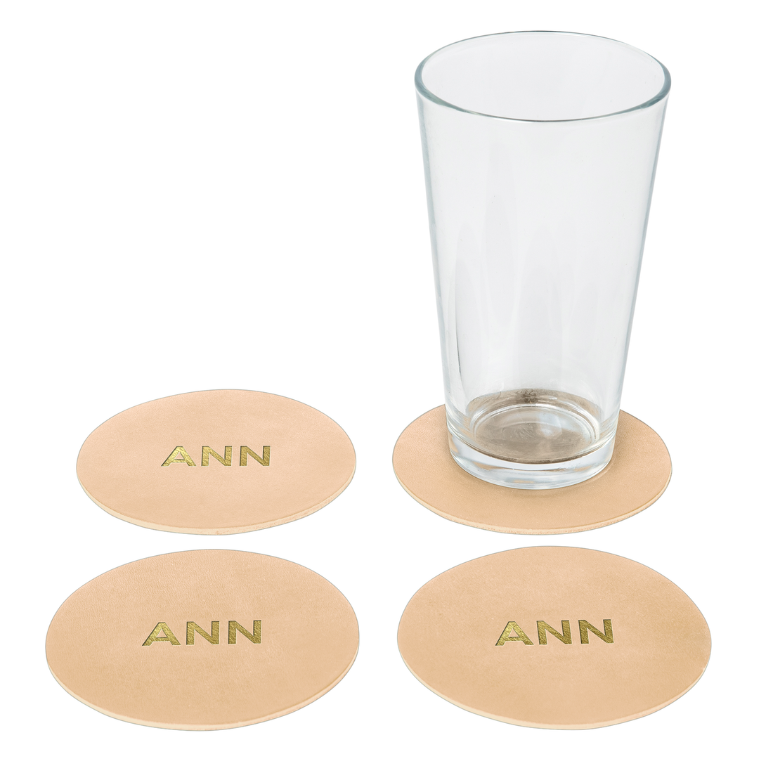 Personalized Leather Circle Coasters - Set of 4
