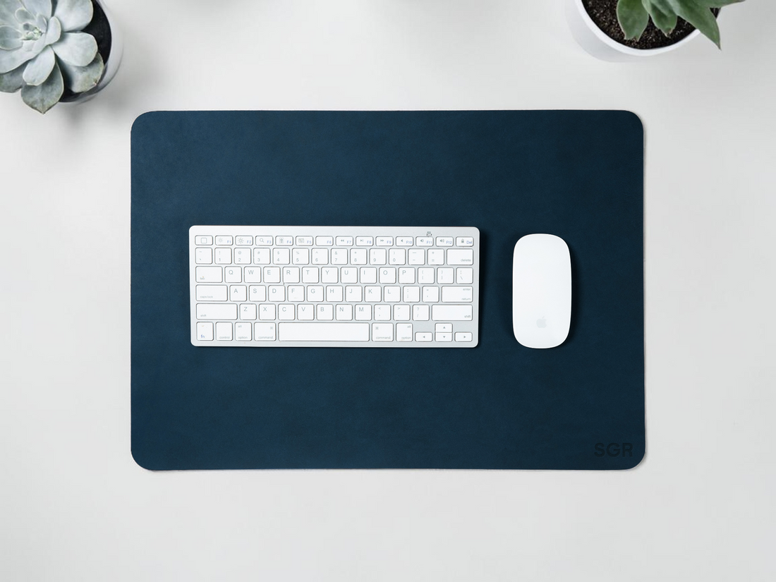 Personalized leather WFH desk set in navy