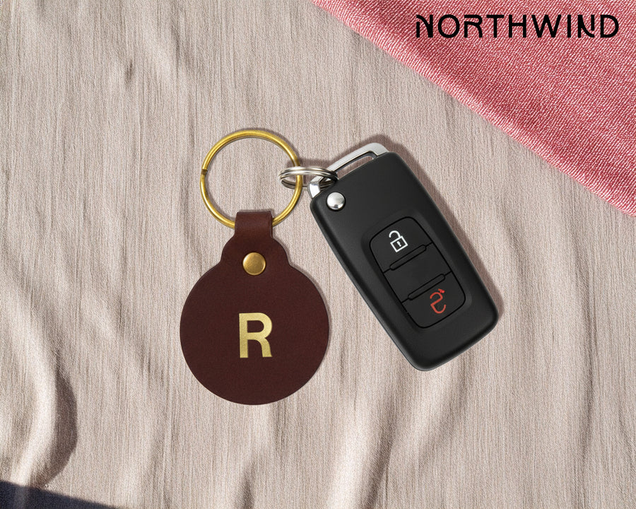 Personalized Leather Circle Key Fob